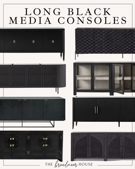 Media consoles Dark Grey Media Cabinet, 90” Media Console, Black Console Table Tv, Large Black Console Table, Long Tv Console Black, Large Black Media Console, Black Tv Console Living Room Modern, Living Room With Black Tv Stand, Black Modern Tv Console