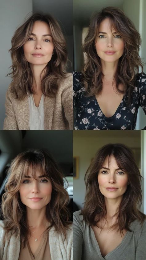 Brown With Curtain Bangs, Curtain Bangs Haircut Ideas, Balayage Curtain Bangs, Curtain Bangs Haircut, Bangs Haircut Ideas, Best Curtain Bangs, Dark Brunette Balayage, Bangs Haircut, Brunette Balayage