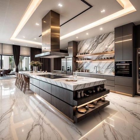 Modern Luxury Kitchen, Kitchens Design, Desain Pantry, Contemporary Kitchens, House Remodeling, Kitchens Luxury, Dream Kitchens Design, Gold Fixtures, Kitchen Interior Design Modern