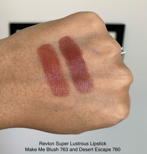 Revlon Desert Escape Lipstick, Revlon Lustrous Lipstick Swatch, Revlon Lipstick Swatches, Steps Makeup, Revlon Blush, Drugstore Lipstick, Make Me Blush, Revlon Lipstick, Revlon Super Lustrous Lipstick