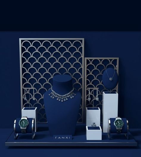 Jewelry display set Luxury Marble Flooring, Jewelry Stand Display, Jewelry Wall Display, Jewelry Store Displays, Jewelry Booth, Navy Jewelry, Jewelry Package, Jewerly Displays, Jewelry Store Design