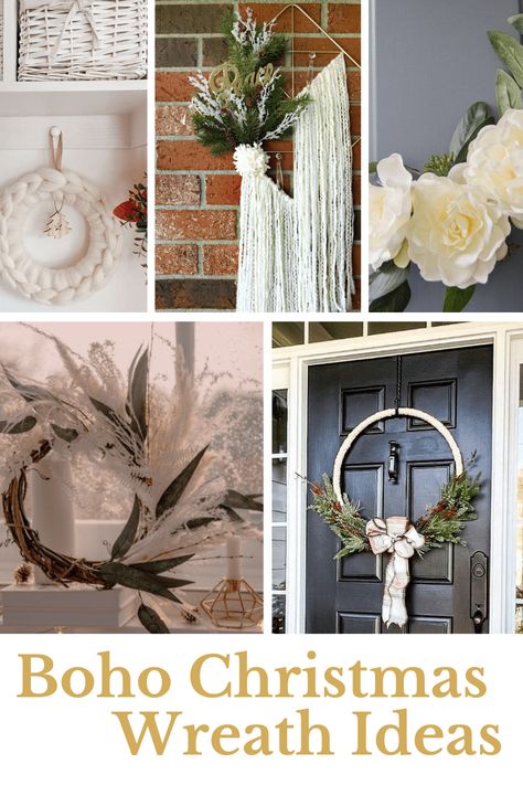 Adding a Christmas or Winter wreath to your front door is a quick and easy way to make your home feel more festive for the holidays! Make one of these Boho wreaths this season or buy one to get the look quickly. Diy Boho Door Wreath, Apartment Door Christmas Decor, Boho Christmas Wreath, Boho Wreaths, Bohemian Wreath, Boho Christmas Decor, Boho Wreath, Winter Wreaths, Outdoor Wreaths