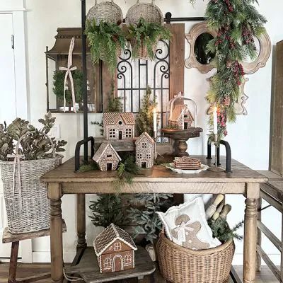 SWEET COTTAGE CHRISTMAS | Shop Sales Events Antique Farmhouse Island Display, Farmhouse Old, Holly House, Display Basket, Metal Embellishments, Pine Island, Cottage Christmas, Versatile Furniture, Display Unit