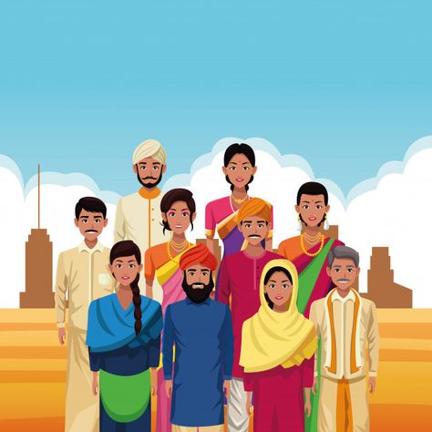 Indian group of india cartoon | Free Vector #Freepik #freevector #people Indian Diversity Illustration, Cultural Diversity India, Unity In Diversity Poster India, Indian People Illustration, Indian Diversity, Atmanirbhar Bharat, Buffalo Cartoon, Skin Tone Chart, Diversity Poster