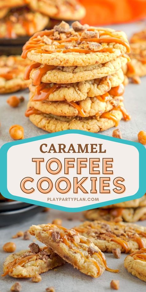 Salted Caramel Toffee, Toffee Dessert, Toffee Cookie Recipe, Chewy Toffee, Chocolate Chip Pudding Cookies, Salted Caramel Cookies, Toffee Cookies, Caramel Toffee, Chocolate Cookie Dough