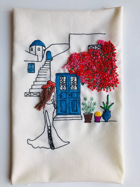 #embroidery #home #house Greek Embroidery, Embroidery Home, Hand Embroidery Art, Frame Art, Human Face, Embroidery Ideas, Home House, Stitching Art, Hoop Art