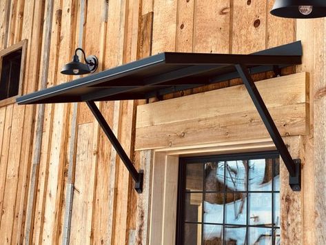 Securus Awning | Rustica Metal Porch Awning, Outside Window Awning Ideas, Arbor Over Door, Diy Front Door Awning Ideas, Storefront Awning Ideas, Over The Door Awning, Store Front Awning, Flat Awnings Over Doors, Small Roof Over Front Door Entrance