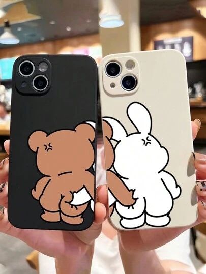 Transparent Phone Case Ideas, Couples Phone Cases, Art Studio Design, Cartoon Rabbit, Rabbit Cartoon, Pattern Case, Funny Couples, Couple Cartoon, Bear Pattern