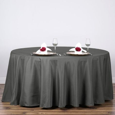 $10.99 | Give your plain and lackluster tables a fresh festive look with these premium quality Polyester Tablecloths. Crafted from high grade polyester with seamless finish, these Round Tablecloths will dress your tables to the nines. Featuring stain and wrinkle resistant attributes, our best quality Polyester Tablecloths are an ideal accessory to give your drab tables a quick classy makeover. Get the linen in size and color of your choice and continue glamming your events up for years to come. Wedding Round Table Setting, Flower Table Decorations, Wedding Tablecloths, Table Overlays, Wedding Party Table, Party Table Cloth, Tablecloth Sizes, Grey Table, Table Skirt