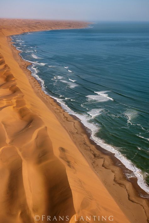 Sand dunes and sea (aerial), Namib-Naukluft National Park, Namibia Nairobi National Park, Land Forms, Frans Lanting, Namib Desert, Travel Africa, Desert Photography, Desert Travel, Green Park, Desert Sand