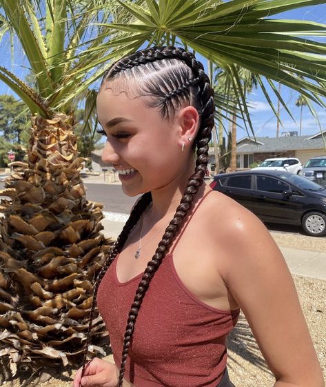 3 Braids Hairstyle, Braids On White Women, Hairstyle Inspo Braids, Braids For White Women, Mexico Braids, Stylish Braids, Vacay Mood, Hair Braid Patterns, Maroon Hair