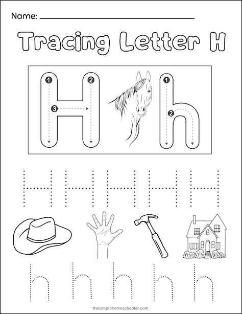 Letter H Writing Practice, Letter H Kindergarten Activities, Letter H Kindergarten, H Worksheets For Preschoolers, Letter H Activities For Kindergarten, Letter H Worksheets Kindergarten, Letter H Tracing Worksheet, Letter H For Preschoolers, H Tracing Worksheet