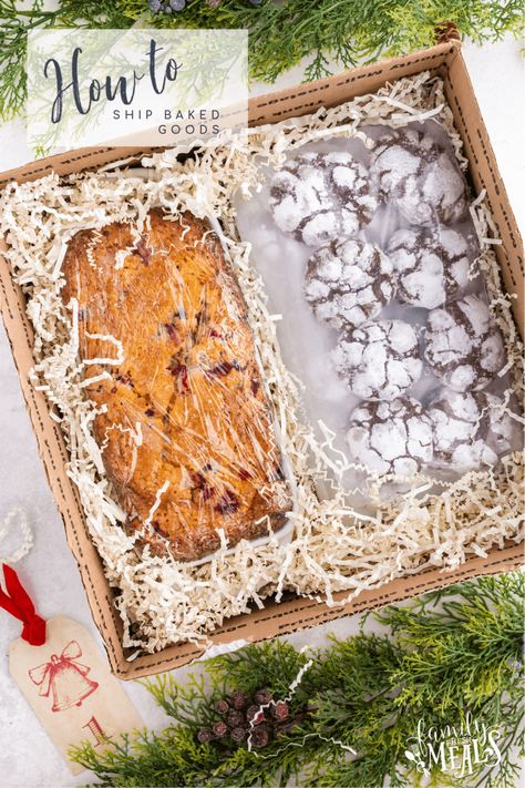 How to Ship Baked Goods for the Holidays How To Package Baked Goods For Gifts, Long Lasting Baked Goods, Baked Goods Care Package, How To Ship Desserts, How To Mail Baked Goods, Christmas Treats To Mail, Baked Goods That Ship Well, How To Ship Baked Goods, Crinkles Packaging Ideas