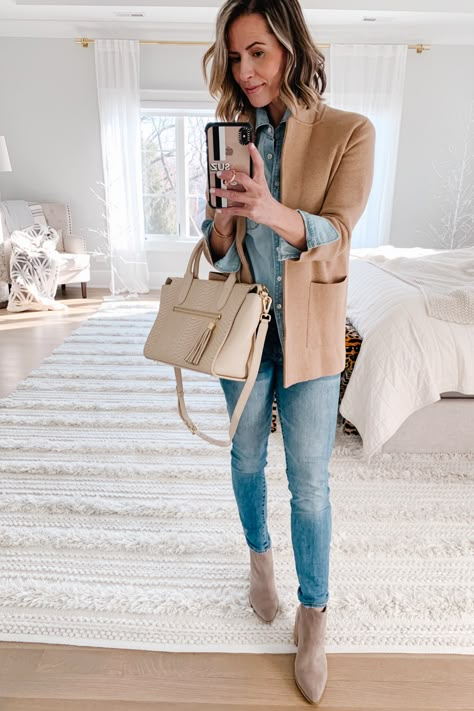 J.Crew Sweater Blazer | 8 Ways - my kind of sweet Best Layering Outfits, Sweater And Blazer Outfit, Sweater Blazer Outfit, Jcrew Sweater Blazer, Camel Blazer Outfit, J Crew Sweater Blazer, Athleisure Loungewear, Outfits Mom, J Crew Sweater