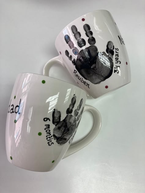 Pottery Fathers Day Gifts, Pottery Gifts For Grandparents, Baby Handprint Mugs, Christmas Handprint Mug, Handprint Coffee Mug Diy, Hand Print Mug, Handprint Mugs Christmas, Handprint Mug Diy, Handprint Pottery Ideas