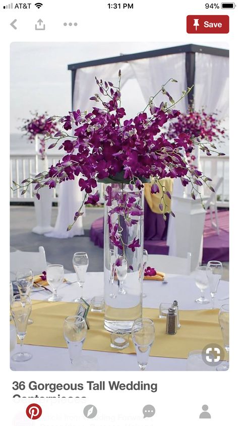 Orchid Centerpieces Wedding, Orchid Centerpieces, Tall Wedding Centerpieces, Romantic Outdoor Wedding, Elegant Wedding Inspiration, Orchid Wedding, Tall Centerpieces, Flower Centerpieces Wedding, Purple Orchids