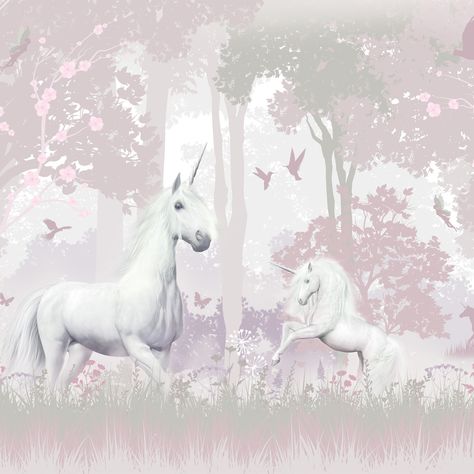 Unicorn Forest, How To Apply Wallpaper, Marble Effect Wallpaper, Unicorn Bedroom, Forest Mural, Forest Wall Mural, Toy Room, Photo Mural, Forest Wall