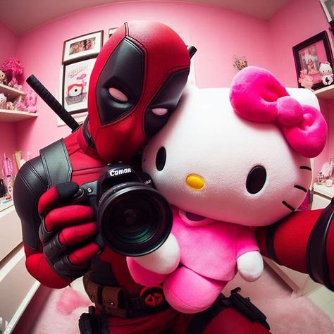 Deadpool Pfp, Baku Deku, Cute Deadpool, Cat Tattoo Ideas, Hello Kitty Wallpaper Hd, Deadpool And Spiderman, Walpaper Hello Kitty, Cat Tattoo, Deadpool