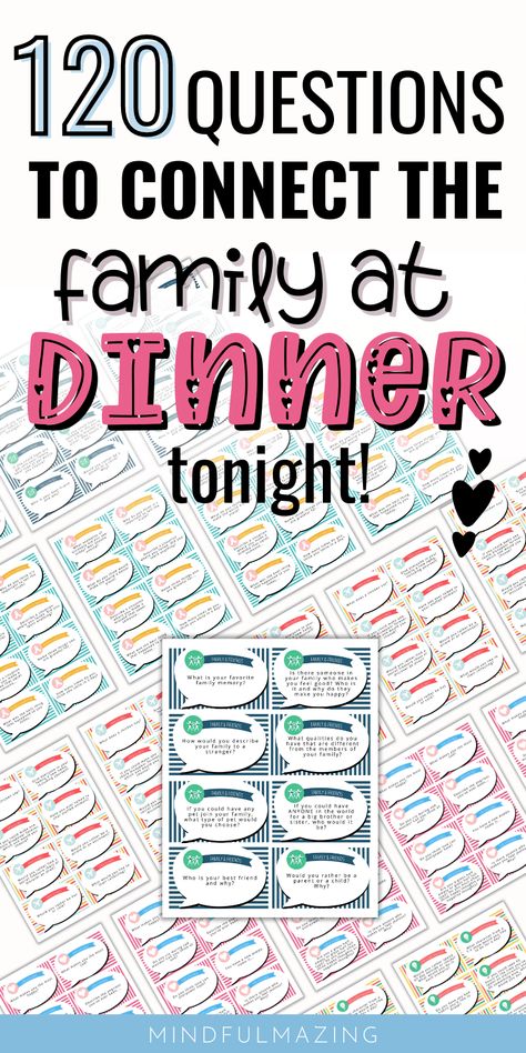 Looking for thoughtful conversation starters for kids? We've got 120 fun family discussion questions that range from the small things in life to the BIG important things. Don't miss out on hours of family connection perfect for mealtime, family nights, school, rainy days, car rides, and camping. These questions were created with the intention of getting your kiddo to open up (and not just provide a one-word answer). See for yourself and enjoy these family conversation starters. #familyconversati Conversation Starters For Family, Fun Family Conversation Starters, Toddler Conversation Starters, Dinner Time Questions For Kids, Family Dinner Conversation Starters, Dinner Conversation Starters For Kids, Family Dinner Questions, Dinner Questions For Family, Dinner Questions For Kids