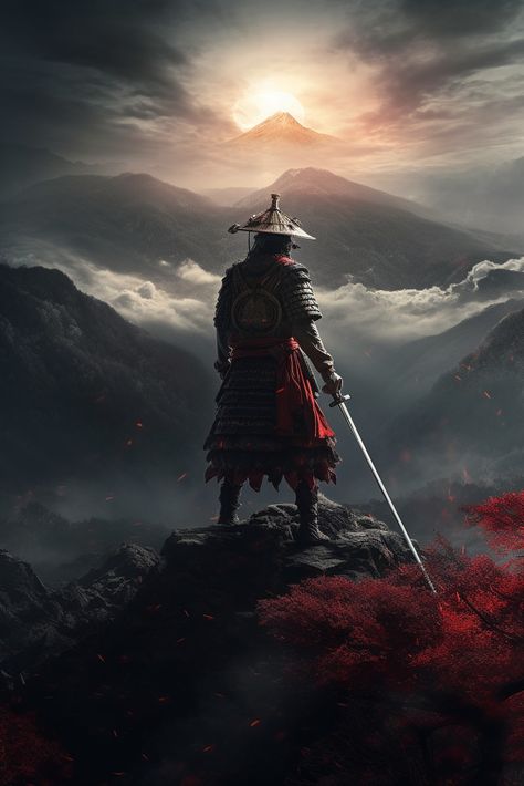 Temple Wall Art, Japanese Art Samurai, Japan Temple, Samurai Wallpaper, Samurai Artwork, Japanese Warrior, Samurai Tattoo, Ghost Of Tsushima, Warrior Spirit