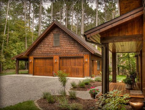 Land's End Development Log Cabin Garage, Ghost Marvel, Exterior Facelift, Cabin Garage, Lake Cottages, Garage Deck, Garage With Living Quarters, Cabin Houses, Creek Ideas