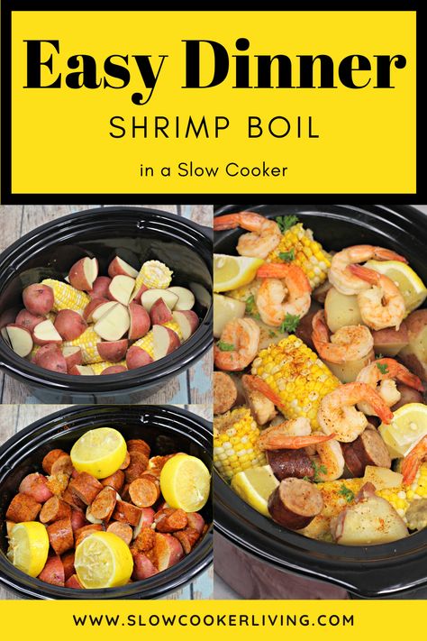 Crockpot Shrimp Boil, Easy Dinner Shrimp, Crockpot Fish Recipes, Crock Pot Shrimp, Dinner Shrimp, Seafood Boil Recipes, Boiled Food, Shrimp Boil, Slow Cooker Dinner