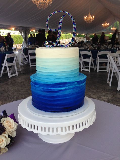 Textured buttercream wedding cake, 2 tier, blue ombre. || Rettew's Catering  www.rettewscatering.com Blue Birthday Cakes 2 Tier, Royal Blue Wedding Cake 2 Tier, Blue Cake 2 Tier, Blue 2 Tier Cake, Galaxy Icing, Royal Blue Wedding Cakes, Royal Blue Cake, Ombre Wedding Cake, Textured Buttercream