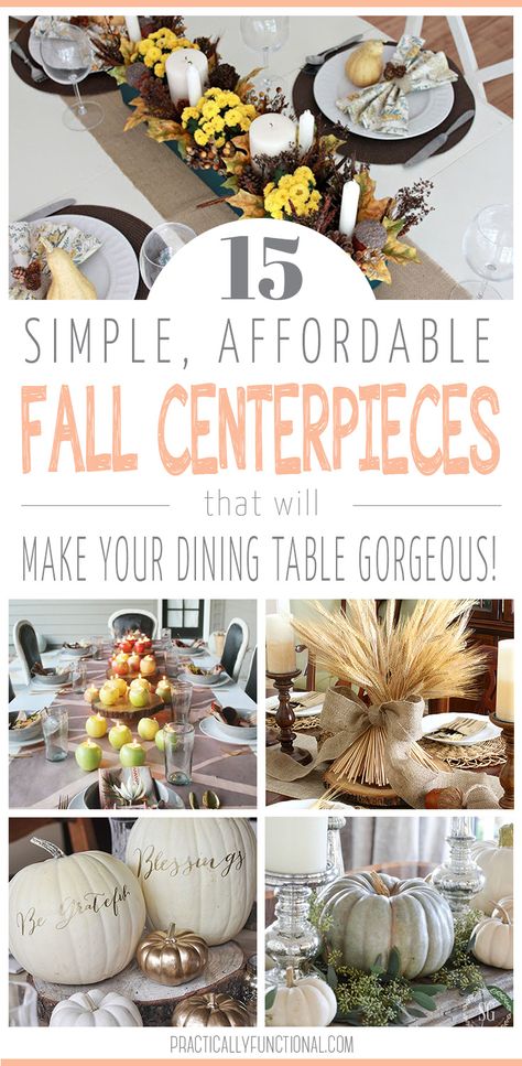 Set your table up for fall with one of these gorgeous fall centerpieces! These simple DIYs will take your fall dining table decor to the next level. Center Table Fall Decoration, Diy Fall Centerpieces For Table Dinner, Simple Fall Party Table Decor, Fall Birthday Party Table Decor, Simple Fall Centerpieces For Table Party, Dining Table Fall Decor Ideas, Easy Fall Centerpieces For Table Party, Fall Simple Table Decor, Fall Long Table Centerpieces