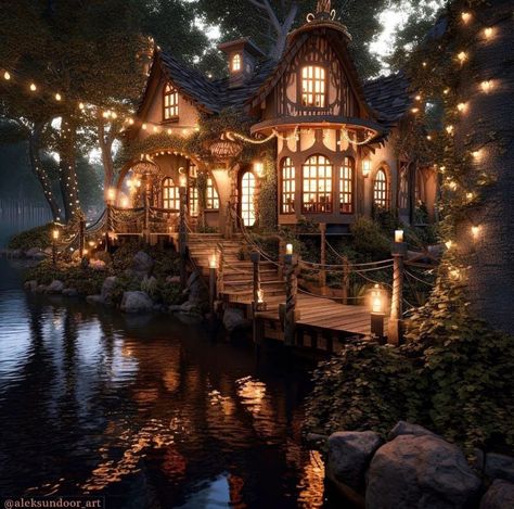 Mystical Cottage In The Forest, Fairytale Cabin In The Woods, Cottage Fantasy House, House Interior Unique, Cozy Fantasy House, House In Forest Cottages, Cottage In The Woods Fairytale, Cottage In The Woods Aesthetic, Cozy Forest House