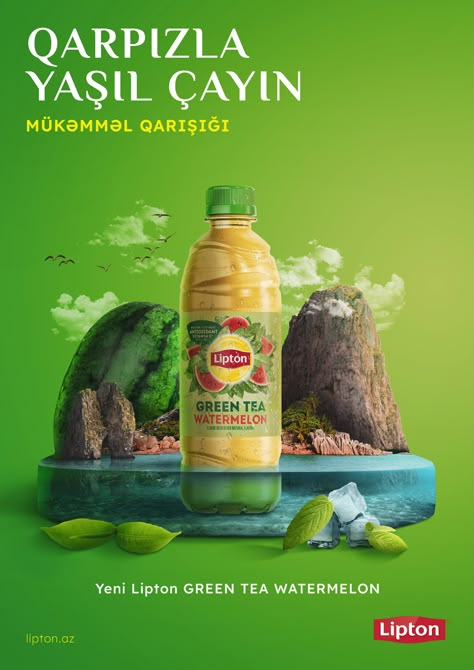 Lipton Green Tea Watermelon poster and adaptations. on Behance Apple Creative Ads, Tea Social Media Post, Beverage Advertisement, Tea Social Media, Watermelon Poster, Tea Ads, Lipton Green Tea, Tea Poster, Juice Ad