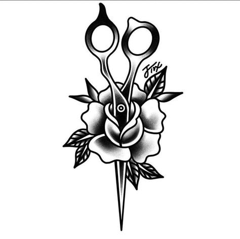 American Traditional Scissors Tattoo, Barber Tatoos Ideas, Hair Shears Tattoo, Traditional Scissor Tattoo, Hair Stylist Tattoo Sleeve, Barber Tattoo Design, Barber Tattoo Ideas, Hair Scissor Tattoos, Scissor Tattoo