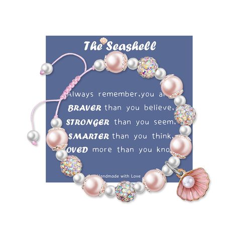 PRICES MAY VARY. 【Cute Shell Bracelet for Her】-- Shiny and lovely pearl bracelet with shell charm, the girl will need this seashell bracelet as a wonderful finishing touch to complement seashell accessories for mermaid inspired cosplay costumes. 【Unique Shell Gifts for Girls】-- Our pink shell bracelets comes in a elegant velvet bag with an inspirational meaning card, any precious little girl in your life is deserve to receive this so beautiful and meaningful seashell bracelet. 【Material】-- This Pink Shell Bracelets As Gift, Beachy Shell-shaped Bracelets For Gift, Ocean-inspired Starfish Bracelets As Gifts, Pink Shell Ocean-inspired Jewelry, Mermaid Charm Bracelet, Seashell Bracelet, Mermaid Bracelet, Mermaid Gifts, Cute Mermaid