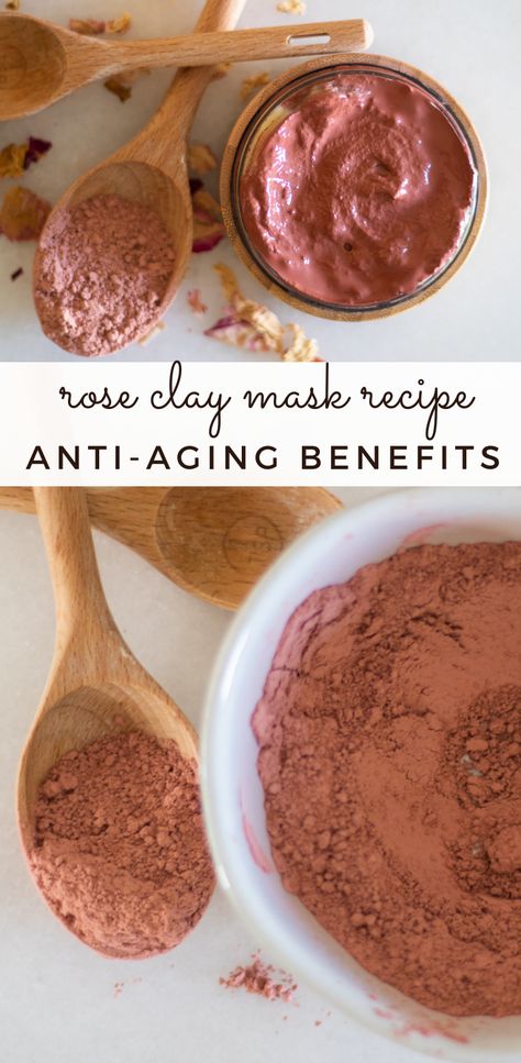 Rose Kaolin Clay Mask Diy, Rose Clay Mask Diy, Homemade Clay Mask Recipe, Moisturizing Facial Masks Diy, Rose Powder Face Mask Diy, Diy Clay Face Mask, Recipes For Skin Care, Aztec Clay Mask Recipe, Clay Mask Aesthetic