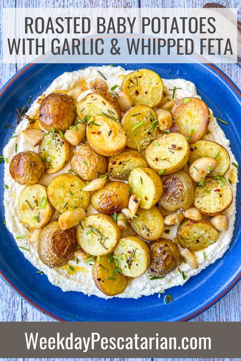 Whipped Feta Potatoes, Sunday Roast Side Dishes, Whipped Feta Roasted Potatoes, Sunday Potatoes, Baby Dutch Yellow Potatoes Recipes, Garlic Whipped Feta, Yellow Potatoes Recipes, Baby Dutch Yellow Potatoes, Feta Potatoes