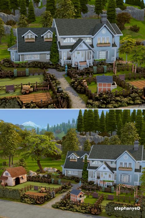 Spring Cottage Farmhouse created in Windenburg The Sims 4. The house is located in the beautiful wood, welcome all animals and Sims to connect with the countryside in spring, breathe in fresh air and find joy in the simple farm living. Sims 4 Cottage, Sims 4 House, Spring Cottage, Large Farmhouse, Sims 4 House Building, Farm Living, Casas The Sims 4, Farms Living, Cottage Farmhouse