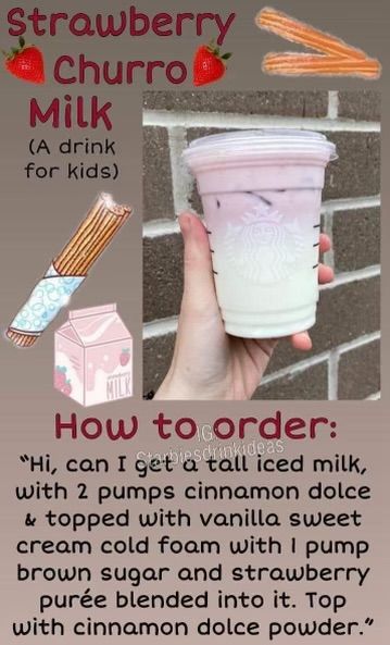 Kid Starbucks Drinks, Kids Starbucks Drinks, Starbucks Copycat Recipes Drinks, Starbucks Drink Menu, Starbucks Hacks, Starbucks Secret Menu Recipes, Cold Starbucks Drinks, Starbucks Orders, Starbucks Strawberry