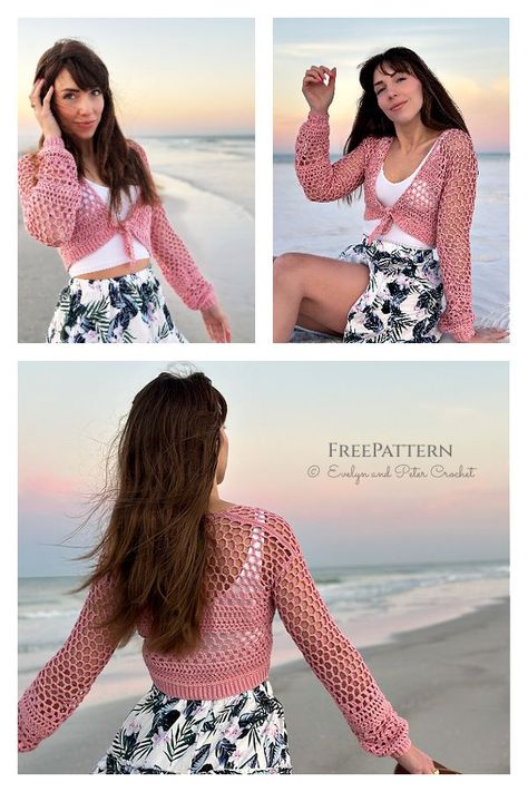 Cropped Lace Cardigan Free Crochet Pattern Poncho Dress, Spring Cardigans, Crochet Cardigan Pattern Free, Lace Cardigan, Crochet Cardigan Pattern, Granny Square Crochet Pattern, Clothes Crafts, Diy Crochet Projects, Cardigan Pattern