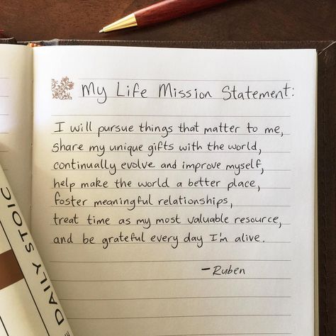 33.8k Likes, 365 Comments - A Wealth of Wisdom (@thinkgrowprosper) on Instagram: “What is your life mission statement? What are the core principles or values that guide your…” Personal Mission Statement Quotes, Mission Statement Quotes, Value Statement Examples, Life Mission Statement, Personal Mission Statement Examples, Vision Statement Examples, Writing A Mission Statement, Creating A Mission Statement, Mission Statement Examples