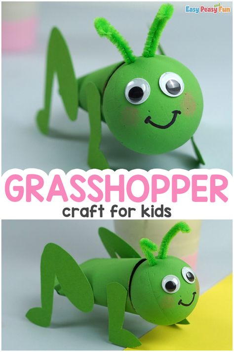 Diy Insects, Grasshopper Preschool Activities, Grasshopper Crafts For Toddlers, Insects Art And Craft, Grasshopper Crafts, Cricket Activities Preschool, Grasshopper Craft Preschool, Grass Hopper Craft Preschool, Bugs Crafts