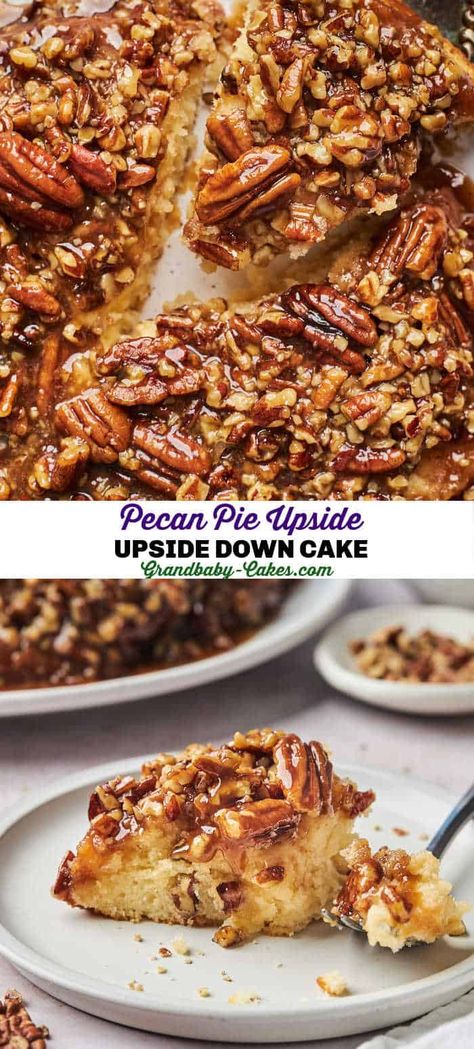 Pecan Pie Cake Pies And Tacos, Pecan Pie Upside Down Cake Betty Crocker, Pecan Pie Poke Cake, Pecan Pie Birthday Cake, Caramelized Pecan Upside Down Cake, Pies And Tacos Pecan Pie Cake, Pecan Upside Down Bundt Cake Recipe, Pecan Upside Cake, Upside Down Pecan Bundt Cake