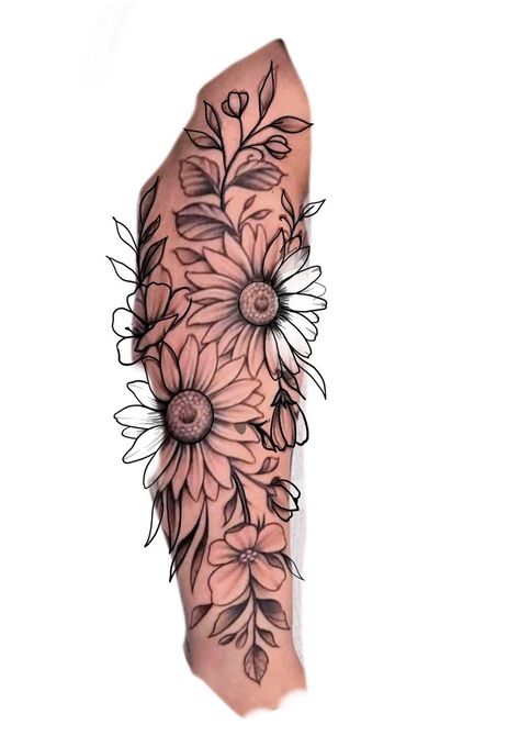 Tattoo Stencils Outline Design, Tattoo Stencils Outline, Sunflower Tattoo Sleeve, Beginner Tattoos, Outline Design, Forearm Sleeve Tattoos, Floral Tattoo Sleeve, Tattoo Stencil Outline, Floral Tattoo Design