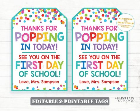 Thanks for Popping in Open House Treats - Etsy Thanks For Popping By Meet The Teacher, Thanks For Popping In, Thanks For Popping In Printable Free, Thanks For Popping By, Prek Classroom, Teacher Gift Tags, Print Center, School Opening, Welcome Back To School