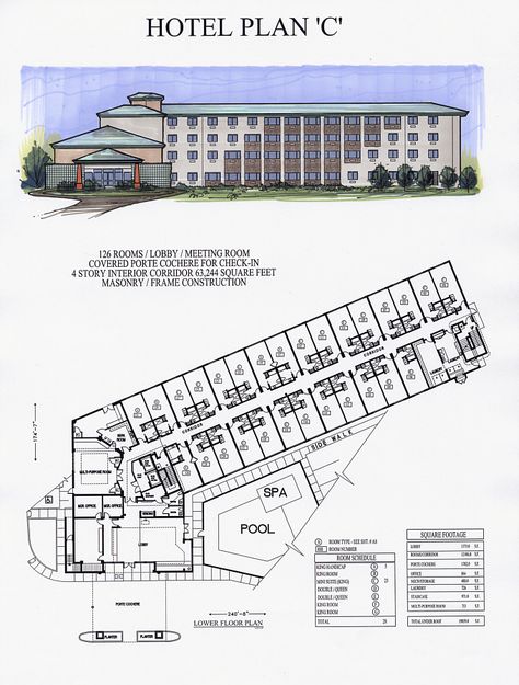 Plan C Motel Design Floor Plans, Motel Architecture Plan Design, Motel Floorplans, Motel Plan Architecture, Hotel Plans Architecture Projects, Apartments Layout, Hotel Ground Floor Plan, Hotel Layout, Hotel Layout Plan Floors