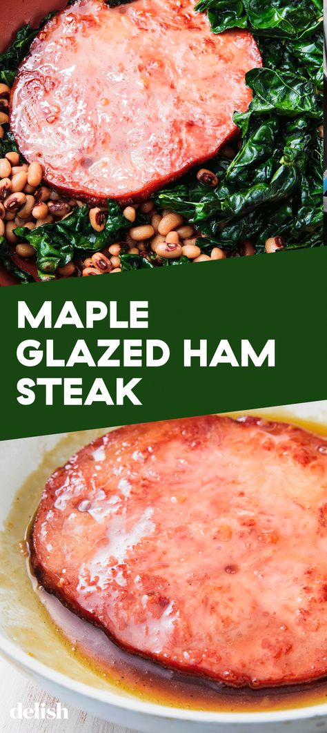 Maple Glazed Ham Steak Is Perfect For Brunch Or DinnerDelish Christmas Ham Steak, Maple Glazed Ham Steak, Glazed Ham Steak Recipes, Ham Steak In Crockpot, Ham Steak Recipes Easy Skillet, Ham Steaks Skillet, Ham Steaks In Crockpot, Ham Steak Recipes Crockpot, Fullfilling Food