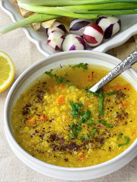 Egyptian Lentil Soup Lemony Lentil Soup Recipe, Golden Lentil Soup, Egyptian Lentil Soup, Persian Lentil Soup, Arabic Lentil Soup, Egyptian Soup, Millet Soup, International Soups, Best Mediterranean Recipes