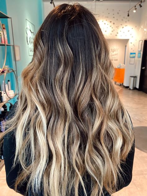 Partial Highlights With Root Smudge, Brunette With Heavy Blonde Balayage, Blonde With Dark Roots And Lowlights, Brunette Going Blonde, Beach Blonde Balayage Dark Roots, Partial Highlight With Root Smudge, Lowlights To Break Up Blonde, Dark Root Balayage Brunettes, Lived In Brunette Balayage Cool