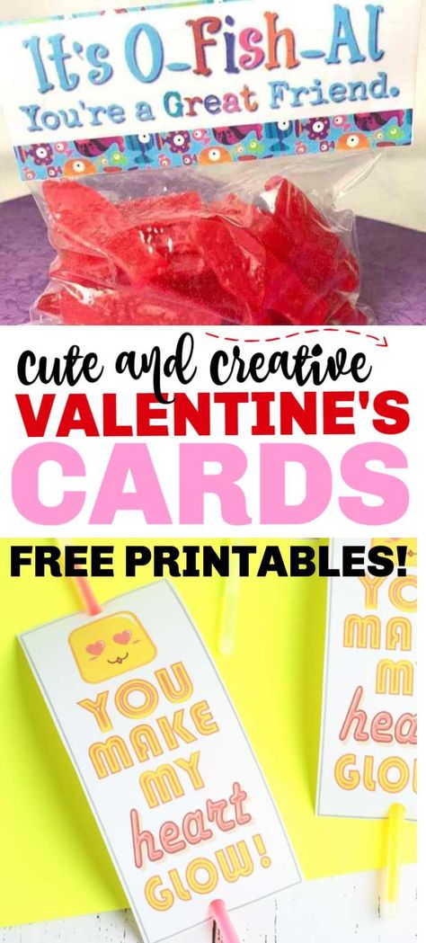 20+ FREE Printable Valentine's Day cards for kids! These are the MOST ADORABLE cards and you can make them at home. Your kids will love all of these options! #valentinesday #valanetinesdaycards #freeprintables #printablevalentinesdaycards #crafts #cardsforkids #balancingmotherhood Diy Classroom Valentines, Goldfish Valentines, Diy Valentines For Kids, Creative Valentine Cards, Free Printable Valentine Cards, Free Valentine Cards, Free Printable Valentines Cards, Printable Valentine Cards, Valentines Recipes Desserts