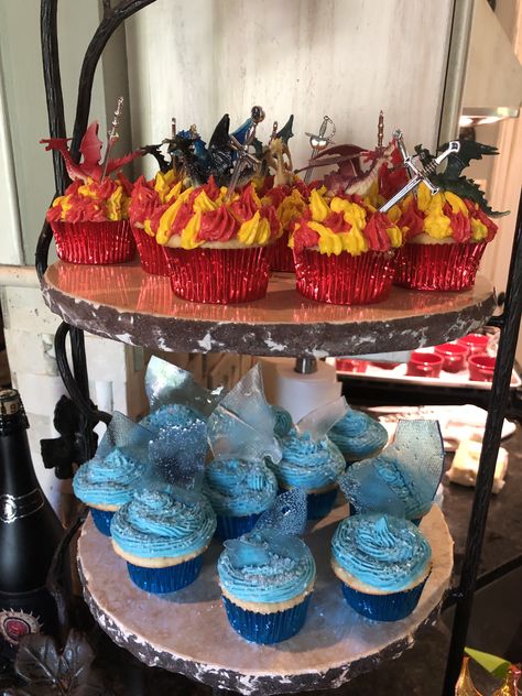 Fire And Ice Cupcakes, Fire And Ice Birthday Party Theme, Elemental Theme Party, Fire And Ice Decorations, Elemental Birthday Party Ideas, Elemental Party Theme, Elemental Birthday Party, Fire And Ice Party Theme, Fire And Ice Party