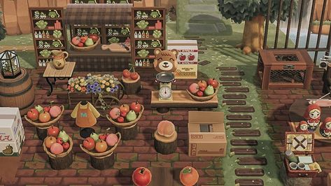 Animal Crossing Fruit Shop created by animalcrossertegan from Instagram #acnh #animalcrossingnewhorizons #animalcrossing Acnh Farmers Market, Animal Crossing Fruit, Acnh Farmcore, Acnh Farm, Cottagecore Ideas, Cottagecore Animal Crossing, Acnh Cottagecore, Animal Crossing 3ds, Animal Crossing Wild World