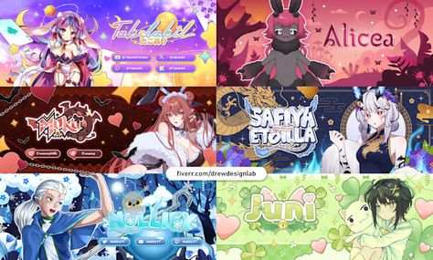 For only $10, Drewdesignlab will design cute vtuber anime banner header for twitch, youtube. | Hello, VTubers and streamers!Level up your VTuber game with a beautiful banner that screams personality and makes your channel pop! With over 7 years in | Fiverr Cute Vtuber, Banner Twitch, Anime Banner, Twitch Banner, Youtube Banner, Social Media Design, Level Up, Service Design, My Pictures